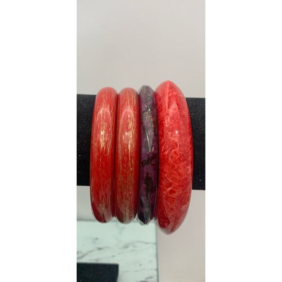 Lot Of 4 Acrylic / Plastic Chunky Bangles Bracelets 3 Red 1 Purple - Picture 1 of 6